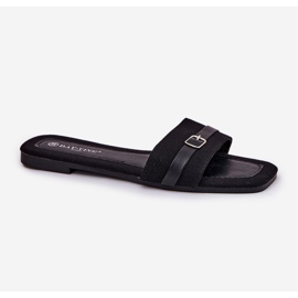 Chanclas de mujeres planas con cinturón y hebilla de negro 4