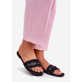 Chanclas de mujeres planas con cinturón y hebilla de negro 1 Chanclas de mujeres planas con cinturón y hebilla de negro 1