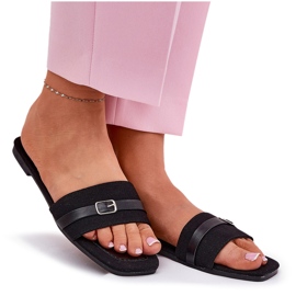 Chanclas de mujeres planas con cinturón y hebilla de negro 8