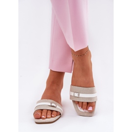 Chanclas para mujeres planas con cinturón y hebilla de color beige-blanco 2