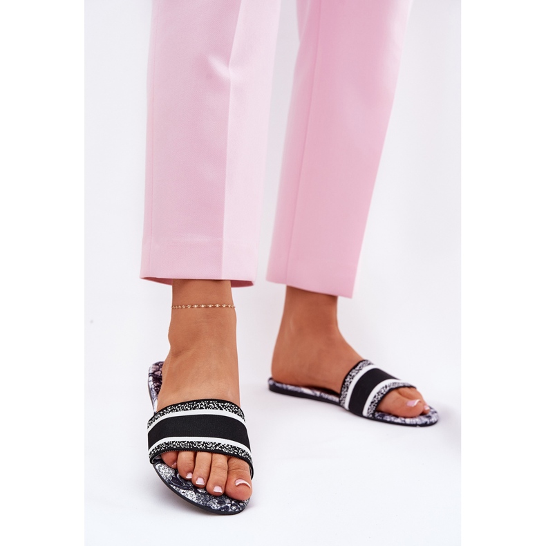 Aletas de mujer planas estampadas negras negro 2