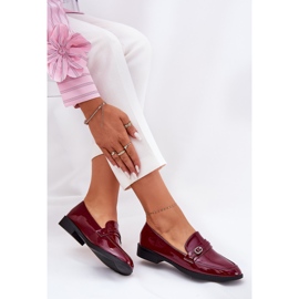 Mocasines de mujer pintados con una hebilla decorativa de Borgoña rojo 6