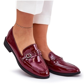 Mocasines de mujer pintados con una hebilla decorativa de Borgoña rojo 8