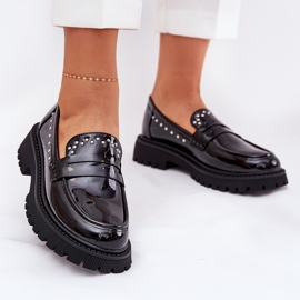 Mocasines de mujer barnizados con decoración negra negro 2