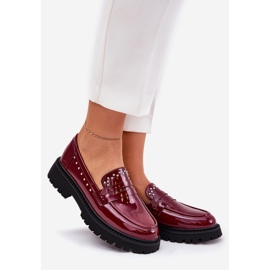 Mocasines de mujer barnizados con decoración de Borgoña rojo 1