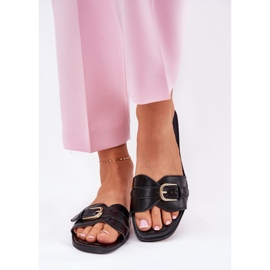 Chanclas de mujer plana con una abrazadera dorada negra negro 2 Chanclas de mujer plana con una abrazadera dorada negra negro 2