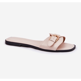 Chanclas de mujeres planas con una abrazadera beige dorada 4
