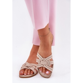 Chanclas de mujer plana con rayas abrumadoras beige 3