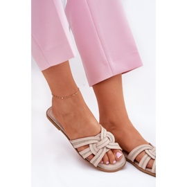 Chanclas de mujer plana con rayas abrumadoras beige 8