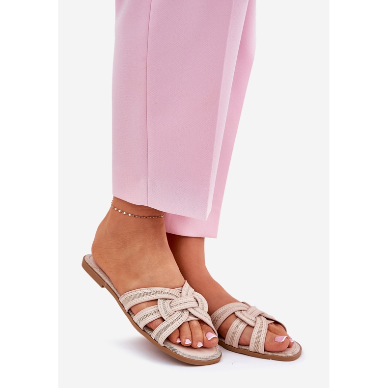 Chanclas de mujer plana con rayas abrumadoras beige 1