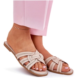 Chanclas de mujer plana con rayas abrumadoras beige 10