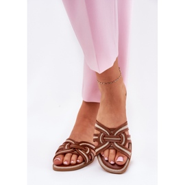 Chanclas de mujeres planas con rayas marrones entrelazadas marrón 3