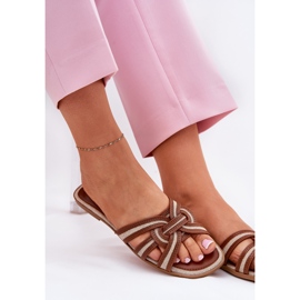 Chanclas de mujeres planas con rayas marrones entrelazadas marrón 6