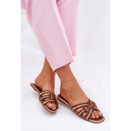 Chanclas de mujeres planas con rayas marrones entrelazadas marrón 7