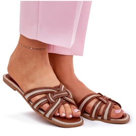 Chanclas de mujeres planas con rayas marrones entrelazadas marrón 10