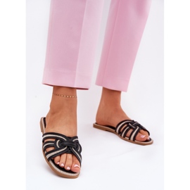 Zapatillas para mujeres planas con rayas negras negro 3