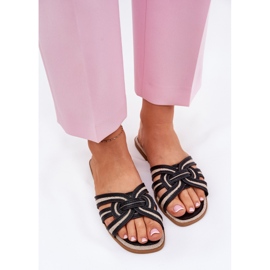 Zapatillas para mujeres planas con rayas negras negro 6