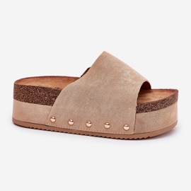 Zapatillas para mujeres en la plataforma masiva Eco Suede Khaki beige 4