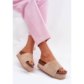 Zapatillas para mujeres en la plataforma masiva Eco Suede Khaki beige 7