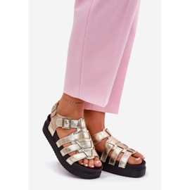 Sandalias para mujeres en la plataforma con hebillas de oro dorado 1