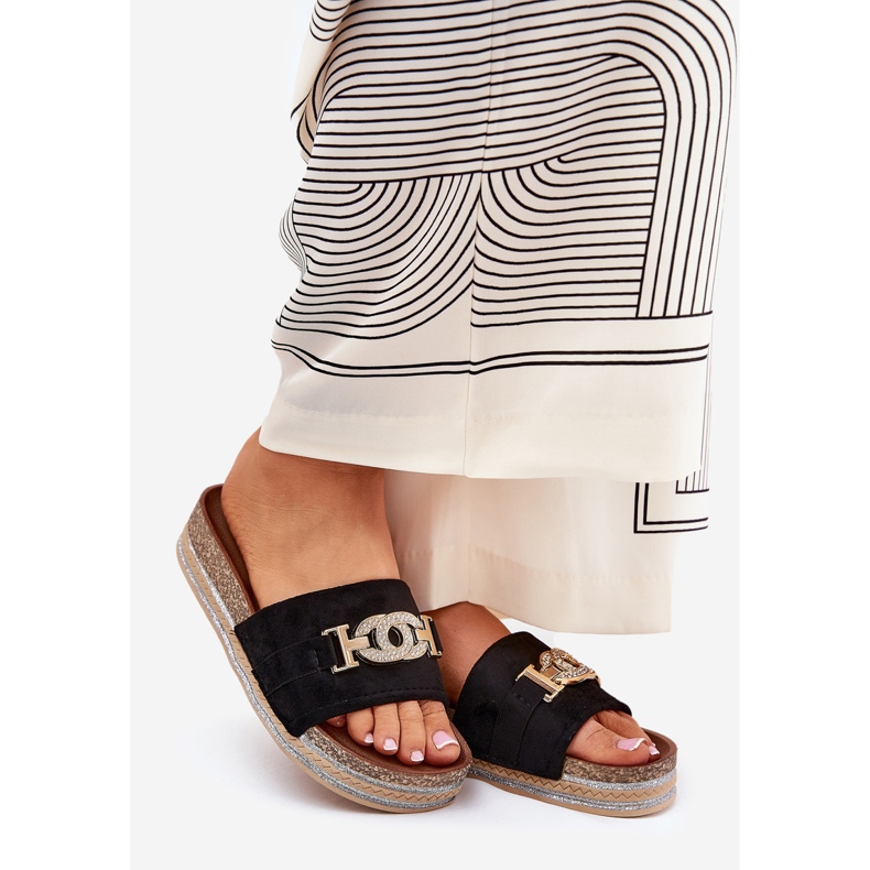 Flip Flip Flip Flip con un detalle dorado en la plataforma con Brocade Black negro 1