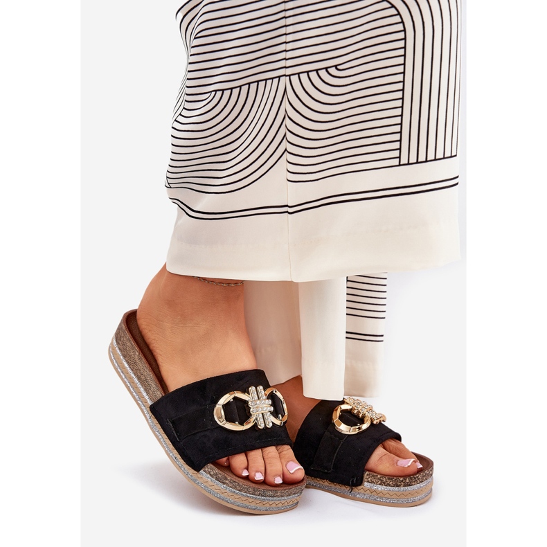 Flip Flip Flip Flip en la plataforma con brillo y decoración dorada Negro 1