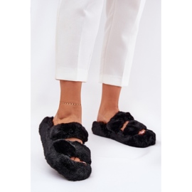 Zapatillas de piel para mujeres en la plataforma negra negro 2