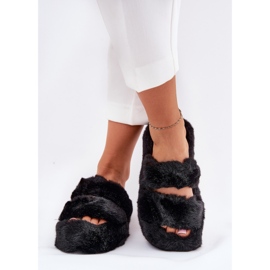 Zapatillas de piel para mujeres en la plataforma negra negro 3