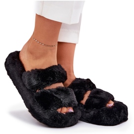 Zapatillas de piel para mujeres en la plataforma negra negro 9