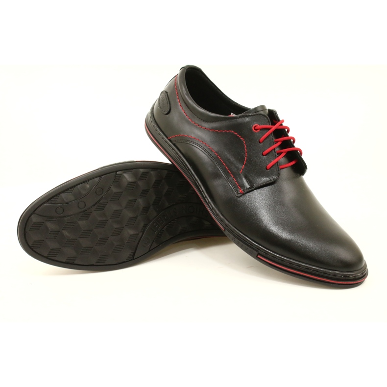 Olivier Zapatos de cuero para hombre 295LU negro con rojo 6