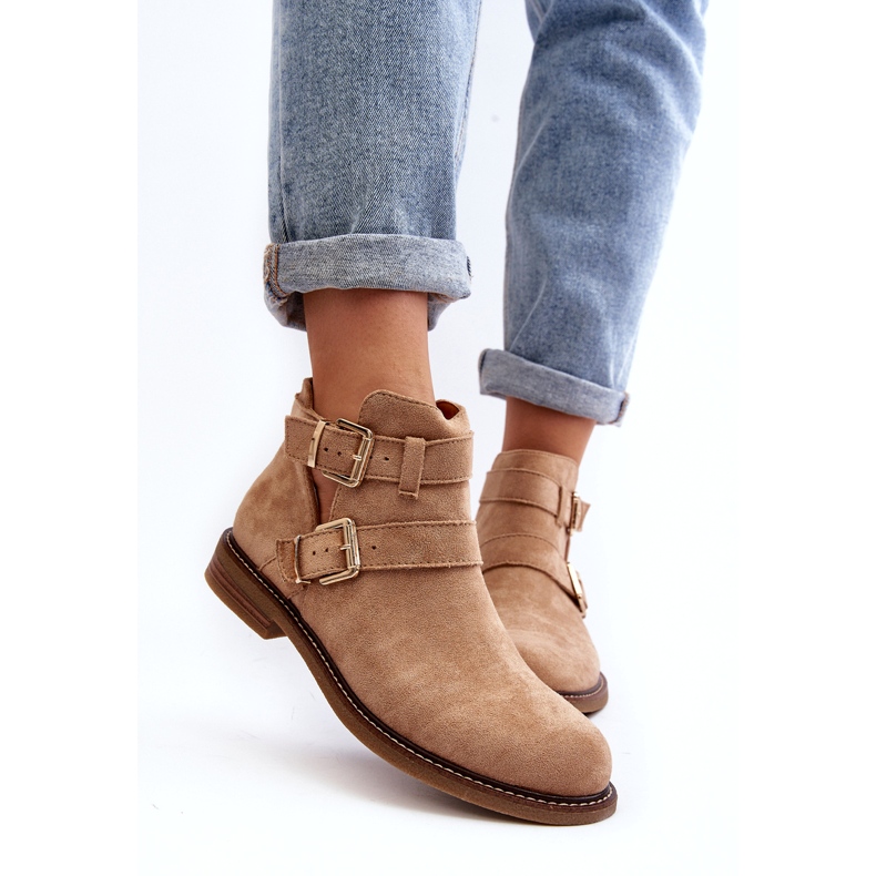 Tacones planos para mujeres con rayas beige 5