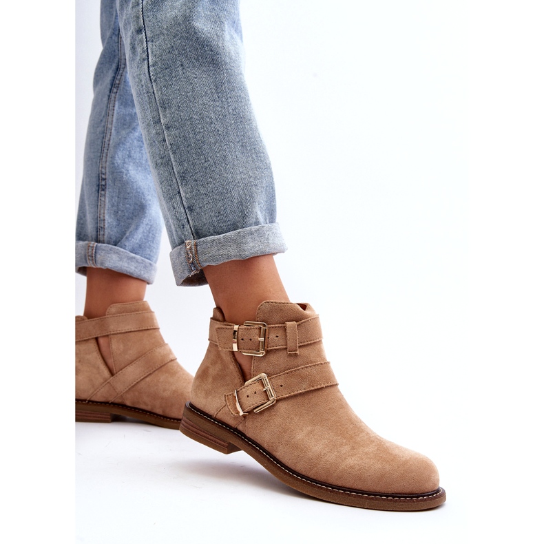 Tacones planos para mujeres con rayas beige 4