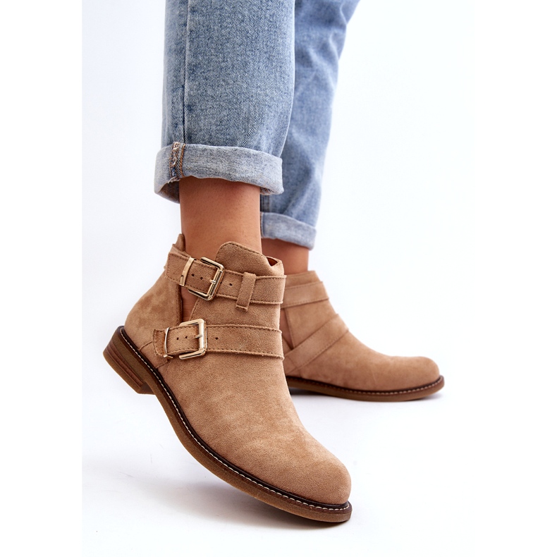 Tacones planos para mujeres con rayas beige 3