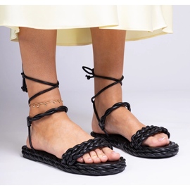 Sandalias de mujeres negras trenzadas negro 2