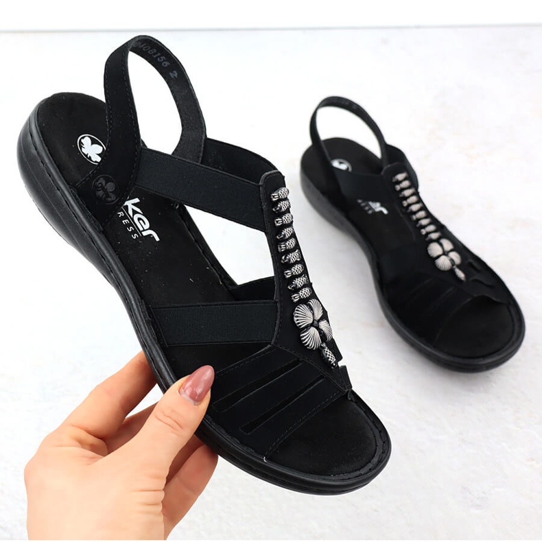 Sandalias de mujeres Roman Black Rieker 60806-00 negro 1