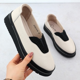 Zapatos de cuero para mujeres Filippo Beige perforado 1