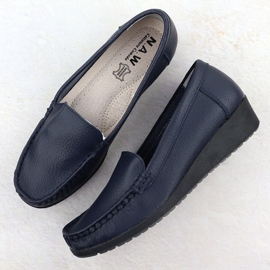 Mocasines de cuero para mujeres en una plataforma Navy Blue Sabatina Jhy03 azul 3