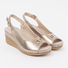 Goodin Sandalias de cuña doradas con hebilla dorado 1