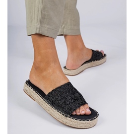 Zapatillas negras para mujeres con cinturón trenzado negro 5