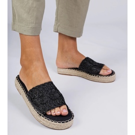 Zapatillas negras para mujeres con cinturón trenzado negro 4