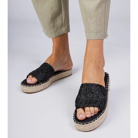 Zapatillas negras para mujeres con cinturón trenzado negro 6
