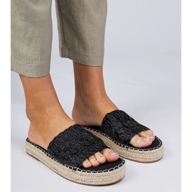 Zapatillas negras para mujeres con cinturón trenzado negro 3