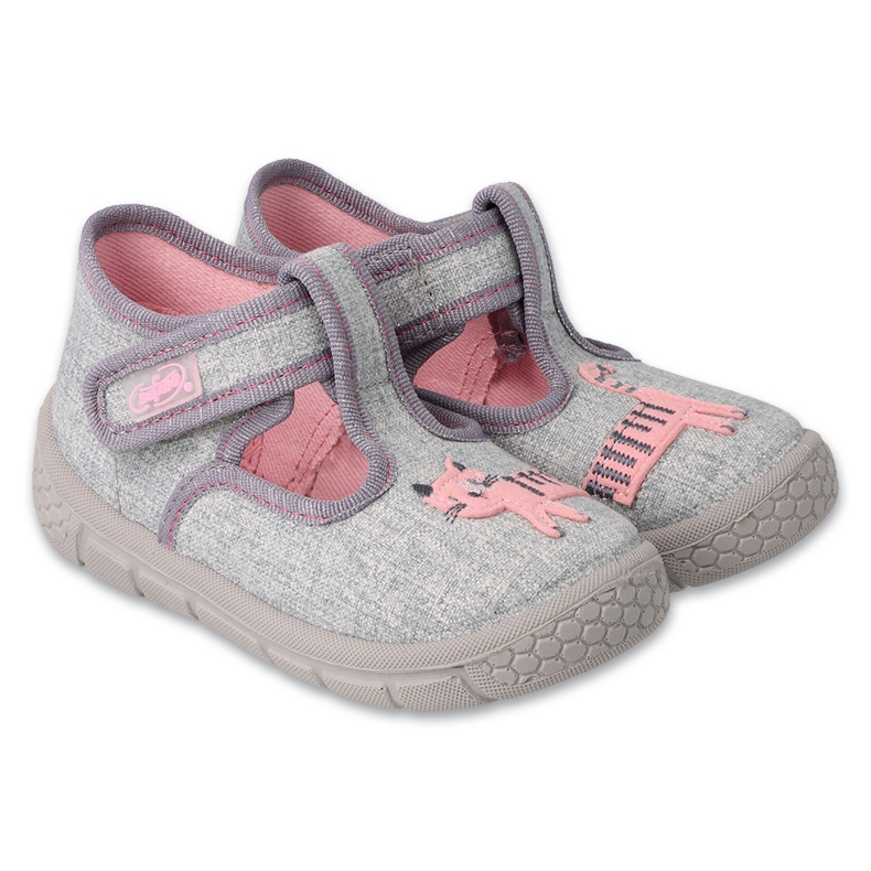 Pantuflas infantiles befado 631P019 gato gris-rosa 1
