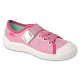 Pantuflas infantiles befado con velcro 351X002 rosa y plata 1