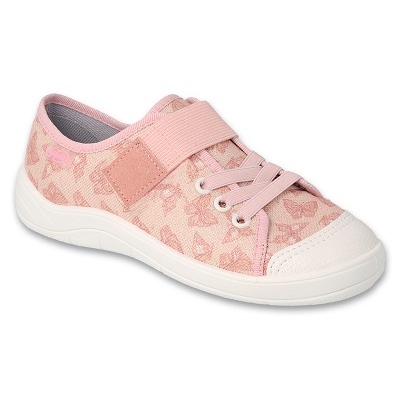 Pantuflas infantiles befado con velcro 351Y033, rosa con mariposas 1