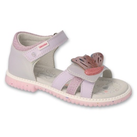 Sandalias infantil befado con aplicación de piel 170X096 violeta con aplicación 1