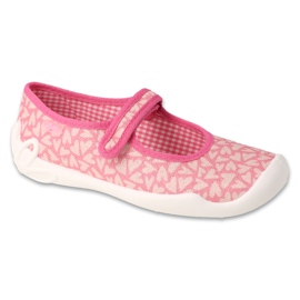 Pantuflas infantiles befado con velcro 114Y525 corazones rosa rosado 1