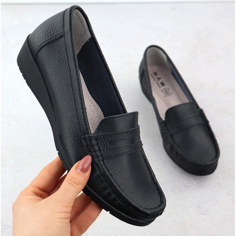 Mocasines de cuero para mujeres en la elevación Black Sabatina Jhy01 negro 1