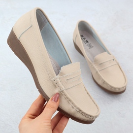 Mocasines de cuero para mujeres en la elevación beige sabatina jhy01 1