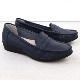 Mocasines de cuero para mujeres en una plataforma Navy Blue Sabatina Jhy01 azul 2